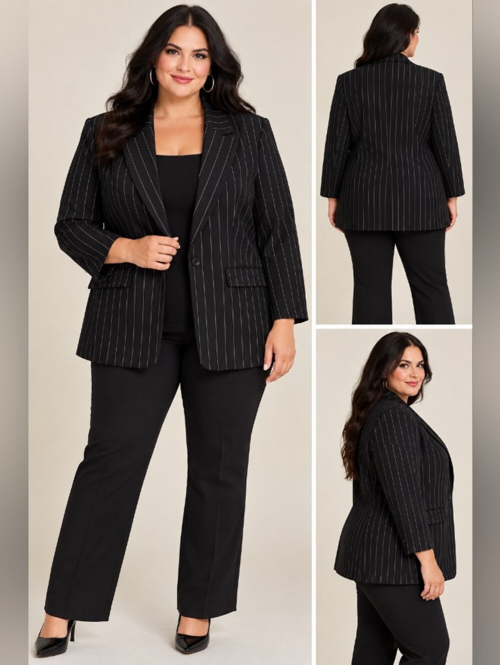 NWT Macy's Bar III Black & White Pinstripe Women's Single-Button Blazer Size 3X